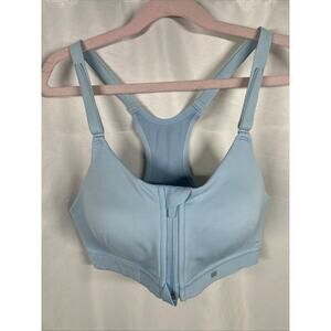 SHEFIT Low Impact Sports Bra 1 Small Carolina Blue Front Zip Stretch No Wire